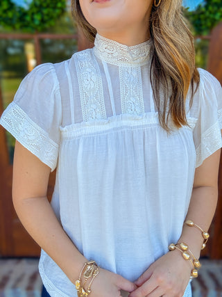 White Lace Trimmed Tie Back Top