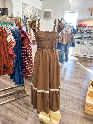 Brown Fields of Dreams Fall Midi Dress