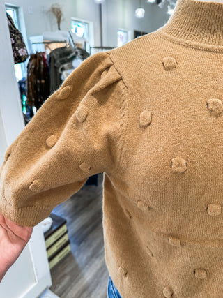 Camel Polka Dot Textured Sweater Top