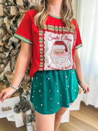 Santa Sequin Plaid Holiday Luxe Top