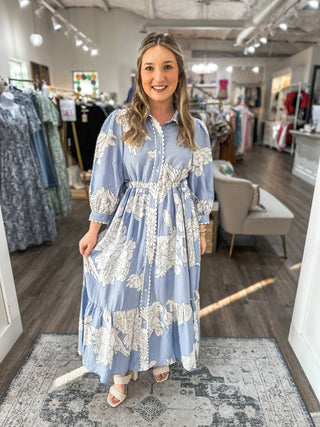 Blue She's a Lovely Lady Printed Midi Dress