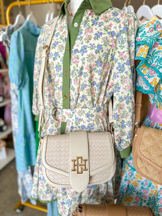 Woven Almond Griffin Crossbody Bag | Caroline Hill