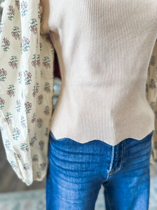 The Rosalie Floral Contrast Sleeves Top
