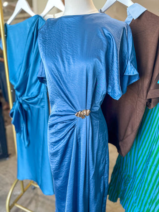 Slate Blue Pretty Little Moments Satin Midi Dress