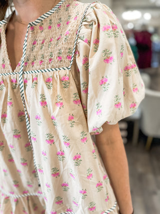 The Ecru Rosebud Ruffle Tiered Mini Dress