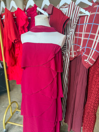Wine Ruffled Romance Maxi Dress W/ Neck Scarf