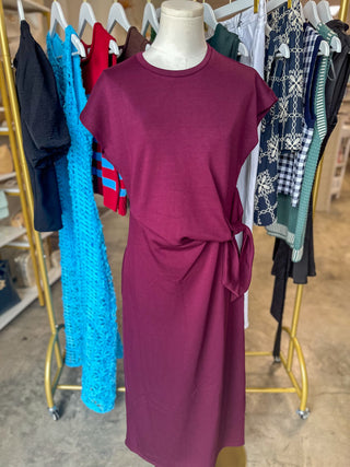 Wine Graceful & Gathered Knot Midi Dress