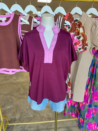 Burgundy & Pink Effortlessly Chic Contrast Top