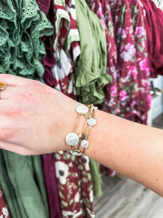 Gold Wired Beaded & Freshwater Coin Pearl Set of 3 Stretch Bracelets