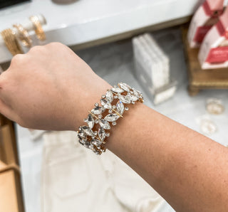 1/2 Inch Crystal/Gold Leaf Stretch Bangle - Everyday EDEN Boutique & Gifts