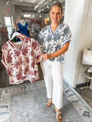 Blue Fall Fable Floral Top