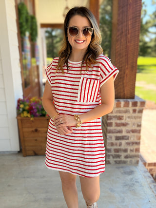 Red Everyday Ease Striped Casual Mini Dress