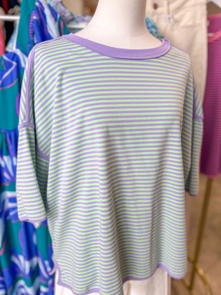 Mint/Lilac Casual Cravings Striped Oversized Knit Top
