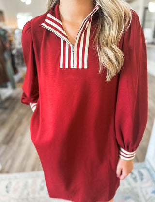 Red Varsity Spirit Zip Long Sleeve Dress