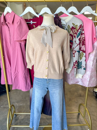 The Audrey Tie Neck Short Sleeve Sweater