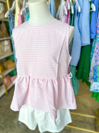 Pink Sweet Like Spring Gingham Peplum Top
