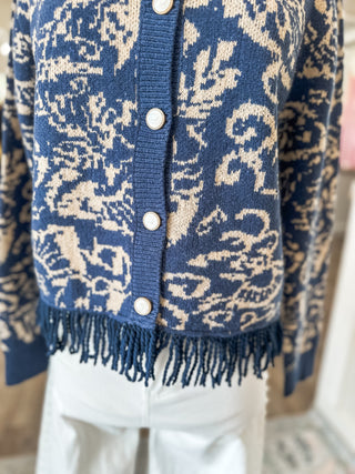 Navy Chateau Knit Fringe Cardigan