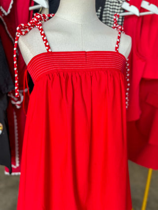 Red Winning Season Tie Shoulder Mini Dress