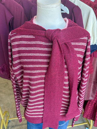 Berry Knotted In Style Striped Sweater