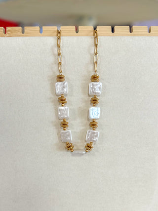 Gold & Square Pearl Luxe Necklace