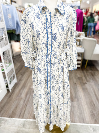 The French Blue Floral MIDI Dress
