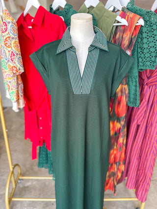 Hunter Green Stitched To Impress Collared Maxi Dress
