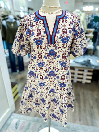 Ecru Poppy Picinic Floral Mini Dress