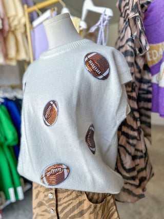 White Game Day Football Patch Sweater Top