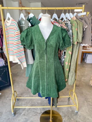 Hunter Green Autumn Ember Zip Mini Dress