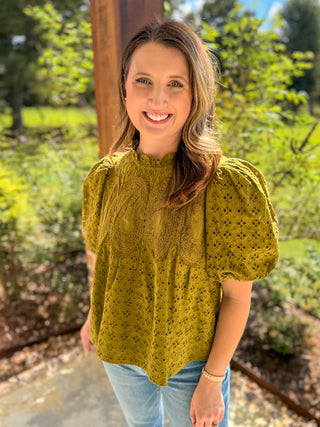 Olive Vintage Eyelet Top