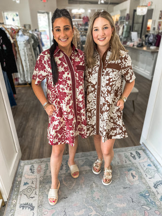 Brown Juniper Bloom Button Down Mini Dress