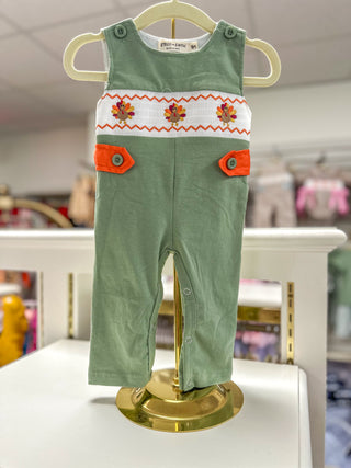 Jon Jon- Fall Thanksgiving Chicken Smock Embroidered Green Boys Jon Jon