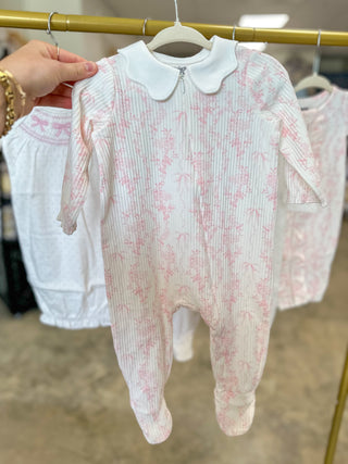 Floral Pink Scallop Trim Zippie Sleeper