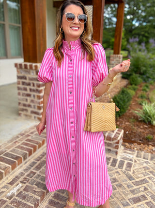 Pink Graceful Lines Stripe Midi Dress