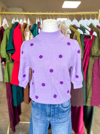Lavender Dotty Darling Short Sleeve Sweater