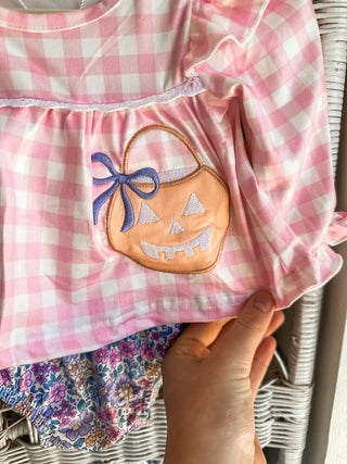 Trick or Treat Gingham & Floral Infant Romper