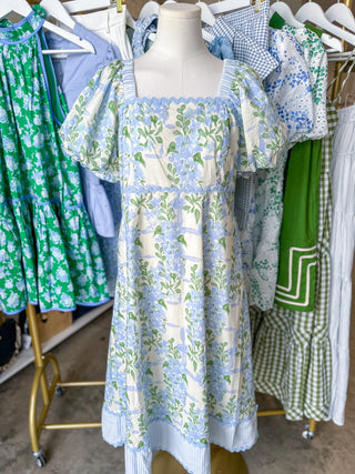 Blue & Green Sweet Wisteria Midi Dress