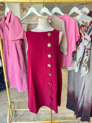 Burgundy Oh So Lovely Scallop Button Mini Dress