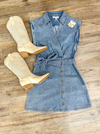 Denim Surplice V-Neck Concert Craze Mini Dress