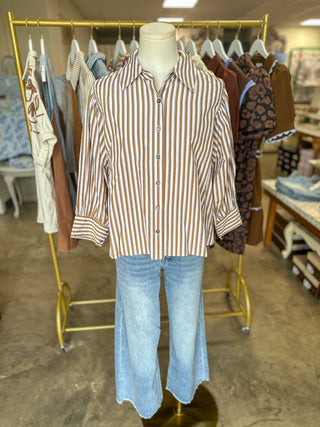 Camel Harvest House Striped Button Down Top