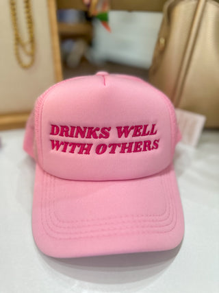 Drinks Well With Others Light Pink & Fuchsia Trucker Hat