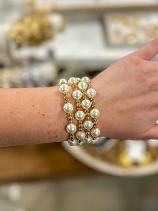 Gold & Pearl Beaded Statement Bracelet Set of 4