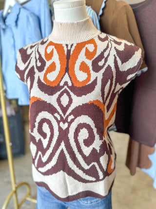 Autumn Swirl Mock Neck Sweater Vest