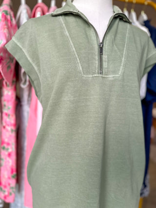 Sage Green Go Anywhere Quarter Zip Mini Dress