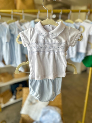 Light Blue Landry Smocked Diaper Cover Set