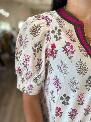 Cream Rosey Daydream Short Sleeve Top