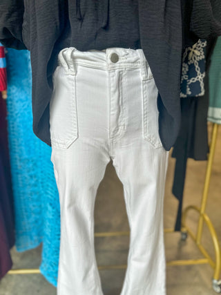 White Utility Slim Bootcut Jeans