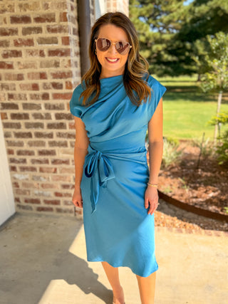 Blue After Hours Tie Waist Midi Dress