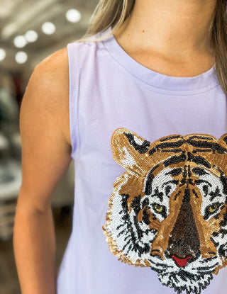 Lavender Gameday Sparkle Tiger Head Tank