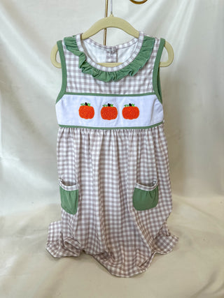 Green Plaid French Knot Pumpkin Dress